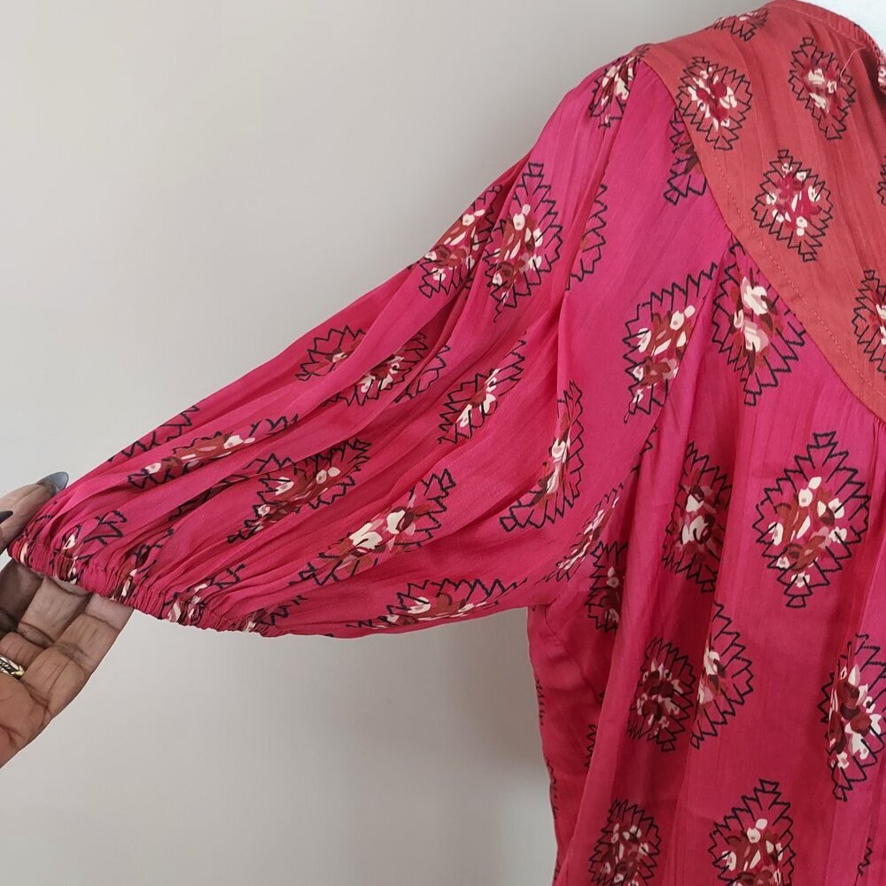 Anthropologie Red & Pink Drapey Henley Top Size Med - Picture 5 of 11